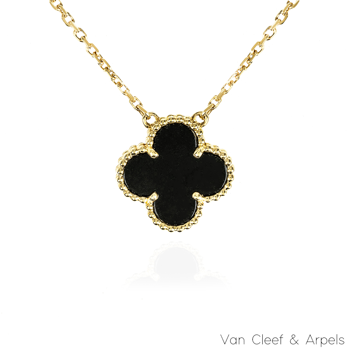 Van Cleef & Arpels Gold Vintage Alhambra Onyx Necklace VCARA45800
